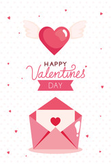 Wall Mural - happy valentines day card with envelope and decoration