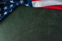 American Flag On A Black Background. Memorial Day, Veterans Day, Labor Day. Place For Text