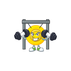 Canvas Print - Fitness exercise chinese gong mascot icon with barbells