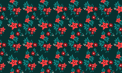 Wall Mural - Christmas Flower pattern background, with simple of leaf and red flower design.