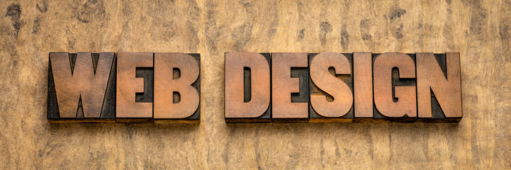 Poster - web design word abstract in wood type