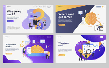 Canvas Print - set of students making research for thesis. flat vector illustrations of business people planning pr