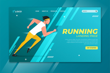 Wall Mural - Running landing page with runner illustration. Sport web page template design