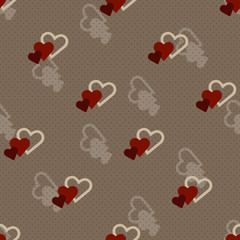 Valentine day red hearts background, vector seamless pattern