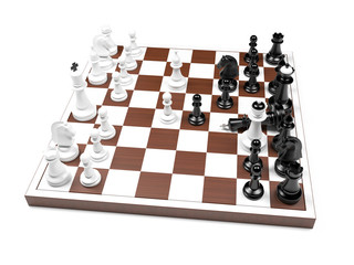 Wall Mural - Chess game, white has won. Scholar's mate. 3d rendering illustration