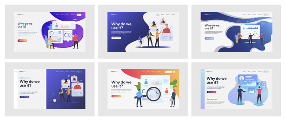 Wall Mural - Set of business people validating personnel. Flat vector illustrations of busy men and women assessing coworkers. Business and corporate world concept for banner, website design or landing web page