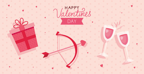 Wall Mural - happy valentines day card with arch cupid and decoration