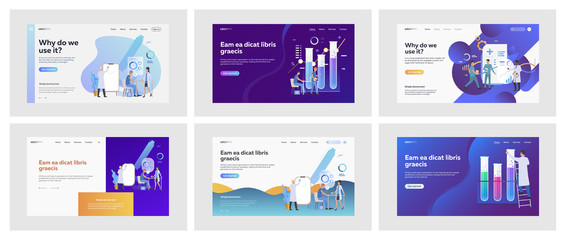 Wall Mural - Set of doctors during work process. Flat vector illustrations of men and women in doctor uniform working in medicine. Medicine and profession concept for banner, website design or landing web page