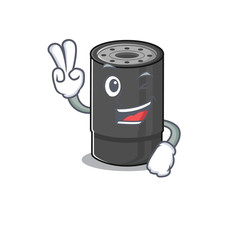 Sticker - Smiley mascot of oil filter cartoon Character with two fingers