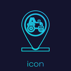 turquoise line tractor and location icon isolated on blue background. vector illustration