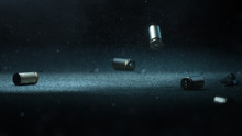 Bullet Shells Ground. Cases Of Bullets Lying On The Floor Of Asphalt - 3D Render