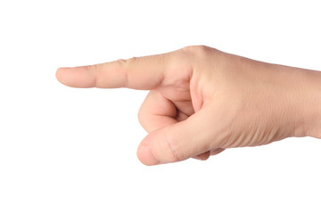 Male hand with pointing gesture isolated on white background