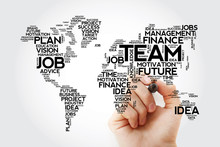 TEAM Word Cloud In Shape Of World Map, Business Concept Background