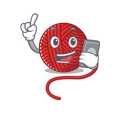 Sticker - Cartoon design of red wool yarn speaking on a phone