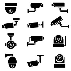 cctv camera icons set black color.