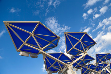 Colorful sun shade decorations, view looking up