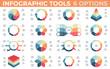 Vector infographic elements. Circular diagrams. Data visualization templates with 6 steps, options, processes. Vector charts.