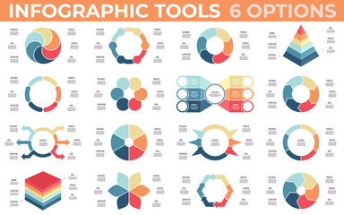 Sticker - Vector infographic elements. Circular diagrams. Data visualization templates with 6 steps, options, processes. Vector charts.