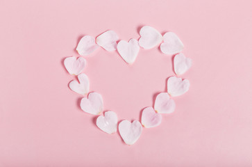 Detail of valentine background made of pink rose petals