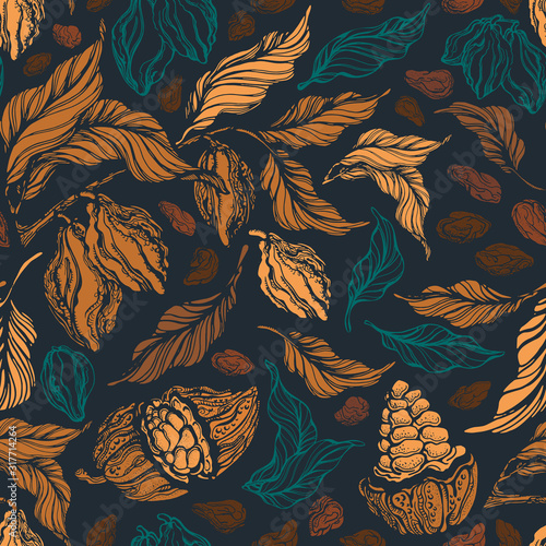 Cuadros en Lienzo Cacao seamless pattern. Vector vintage background
