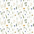 © zenina - Beautiful vector floral summer seamless pattern with watercolor hand drawn field wild flowers. Stock illustration.