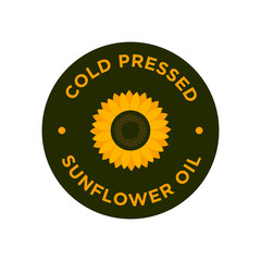 Wall Mural - Cold pressed sunflower oil icon. Round, green and orange symbol.