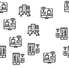 Sticker - Internet Of Things IOT Seamless Pattern Vector Thin Line. Illustrations