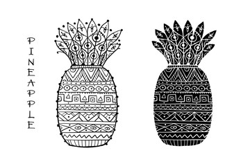 Sticker - Pineapple, ethnic ornament, sketch for your design