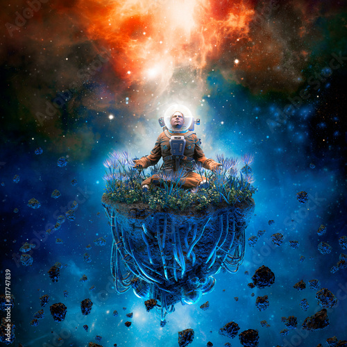 Fotografía The cosmic gardener / 3D illustration of surreal science fiction scene with medi