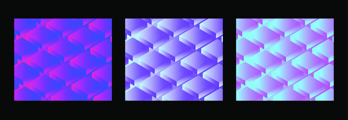 Aufkleber - Abstract retrofuturistic background with repetative pattern of neon rectangular 3d shapes in isometric projection. Vaporwave and synthwave 80's-90's aesthetics style illustration.