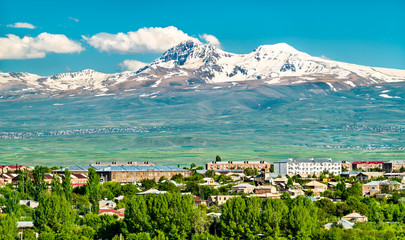 Canvas Print - View of Mount Aragats from Gyumri in Armenia