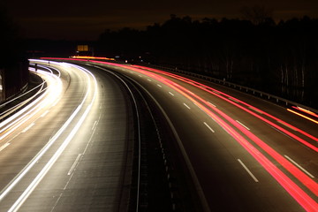 traffic on highway at night