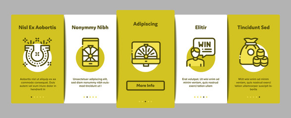 Sticker - Lottery Gambling Game Onboarding Mobile App Page Screen Vector. Human Win Lottery And Hold Check, Car Key And Money Bag, Fortune Wheel And Loto Concept Linear Pictograms. Color Contour Illustrations