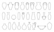 Vases and amphoras collection. Vase pottery, ancient pot greek. Various forms of vases. Outline vector illustration.