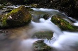 Fototapeta  - Stones lie in water in mountain stream