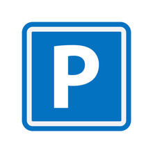 Blue Square Parking Sign With Capital Letter P