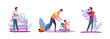 © PCH.Vector - Set of casual men spending time with their children. Flat vector illustrations of young men at dad duties. Fatherhood and parenting concept for banner, website design or landing web page