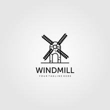 Windmill Logo Line Art Minimalist Vector Illustration Graphic Design