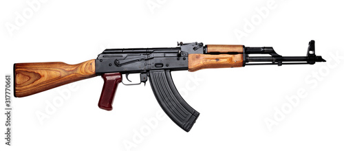 Fotomural Kalashnikov assault rifle akm assembled isolated on white background