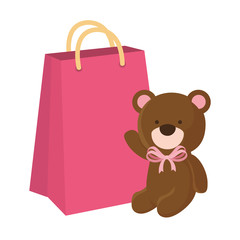 Wall Mural - cute teddy bear with bag shopping isolated icon