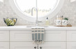 © Cavan Images - tea towel on sink with mugs at morning butlers pantry