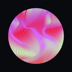 Wall Mural - illuminated holographic circle with glitched texture, wavy lines. retrofuturistic illustration in 80
