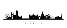 Sevilla Skyline Horizontal Banner. Black And White Silhouette Of Sevilla, Spain. Vector Template For Your Design.