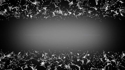 3d rendered abstract surface made of connected triangle shapes with depth of field rotating on black.