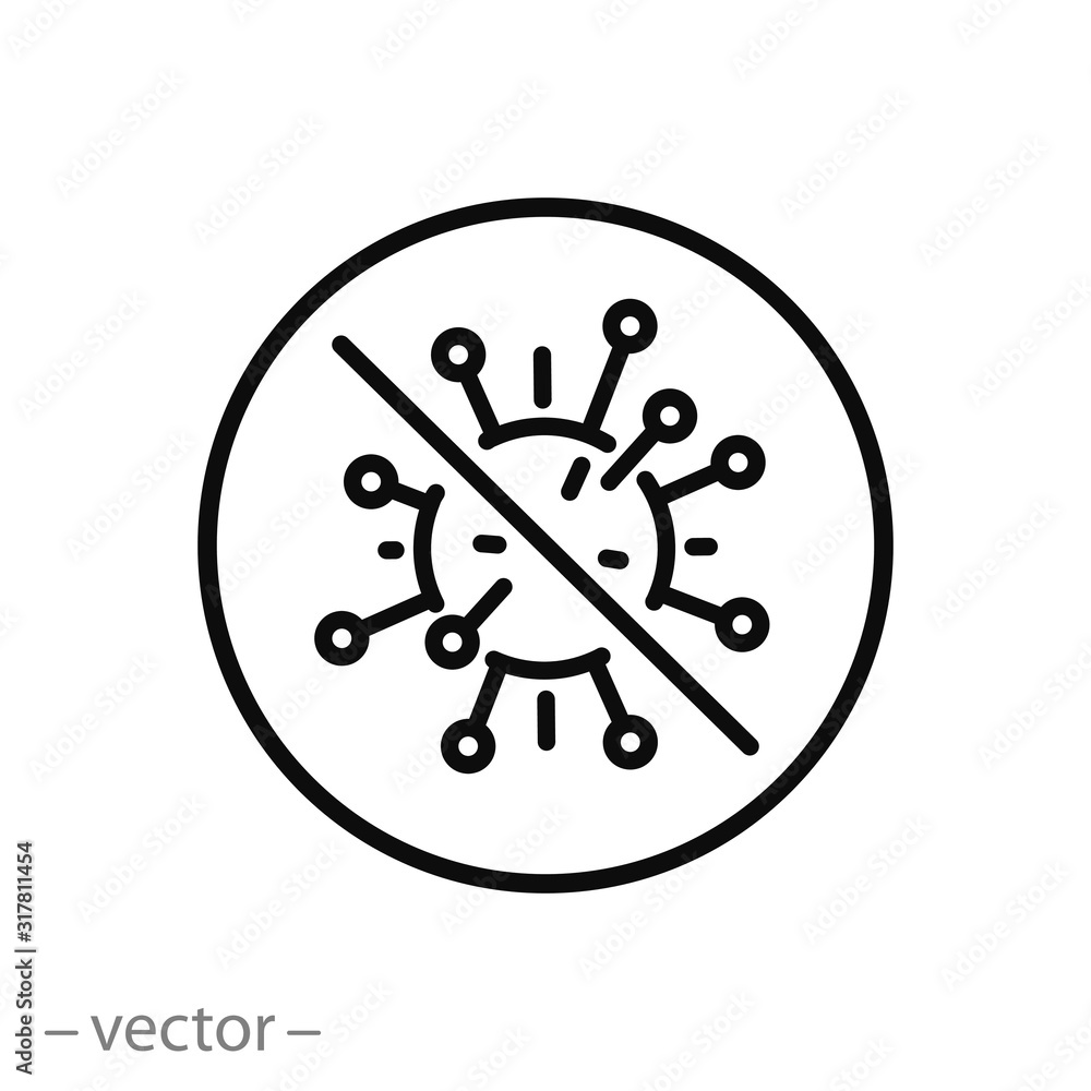 ban flu bacterium icon, stop virus cell influenza, protect from inflammation illness, infection bacteria, thin line web symbol - editable stroke vector illustration - obrazy, fototapety, plakaty 