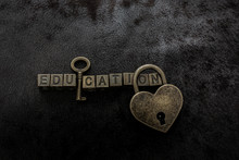 Love Shaped Padlock, Key And Education Wording