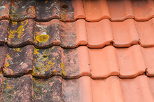 Comparison Roof Top Before And After Cleaning Moss Lichen High Pressure Water Cleaner Tile