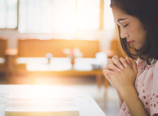 Wall Mural - Beautiful woman hands praying to god  blessing to wishing have a better life.