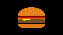 Hamburger On Glitch Old Screen Display Animation. Fast Food Icon   Retro, Colorful  Video Footage, 4K