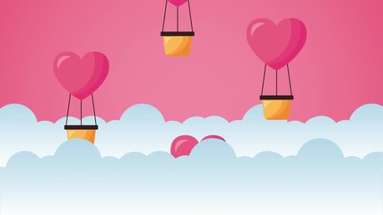 Canvas Print - valentines day animated card with balloons air hot hearts